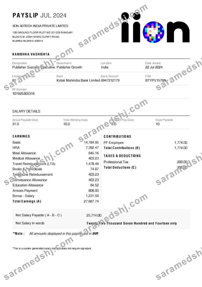 IION Adtech India payslip template in Word and PDF formats.pdf, 1